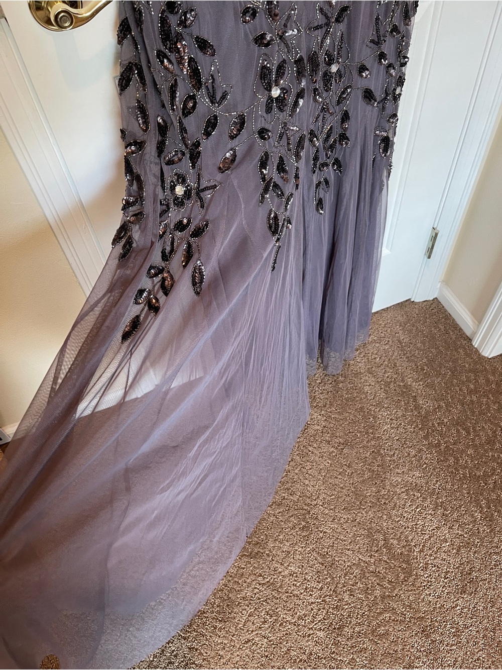 Adrianna Papell Dusty Mauve Beaded Tulle Maxi Dress - Picture 7 of 7